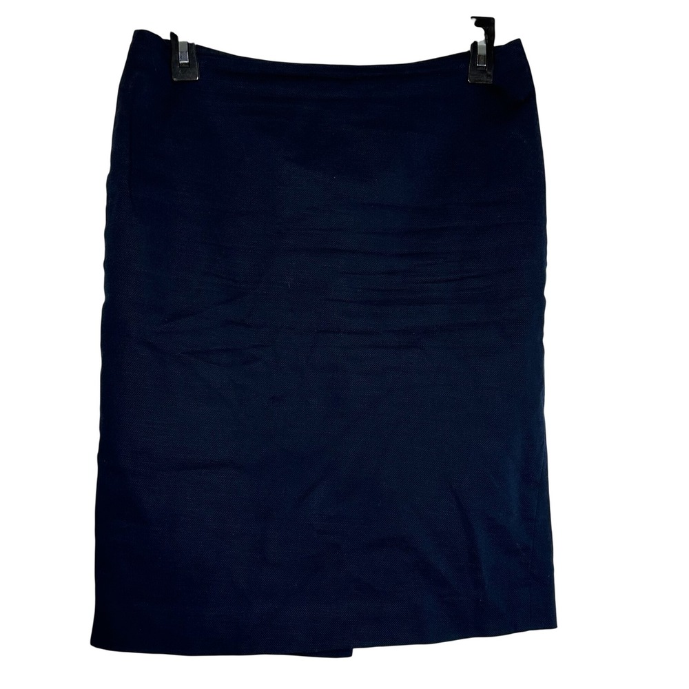 Ann Taylor LOFT Navy Blue Cotton Blend Pencil Skirt Exposed Back Zip‎ Size 4